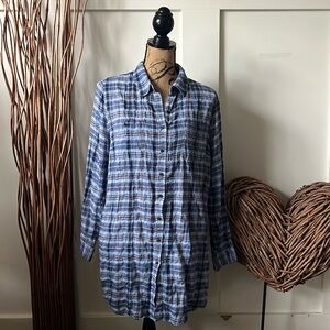 Hippie Laundry Blue Plaid Long Sleeve High Low Tunic